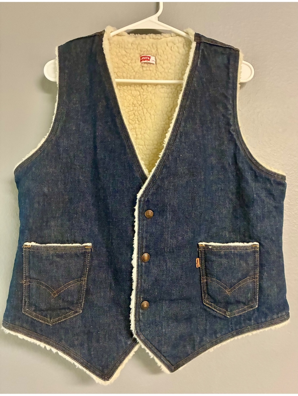 Vintage 1980s Levi's Orange Tab Sherpa Lined Denim Vest Men's sz Large USA Made
